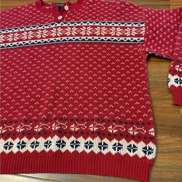 Lands End Vintage winter red heavy knit sweater - Picture 2 of 7